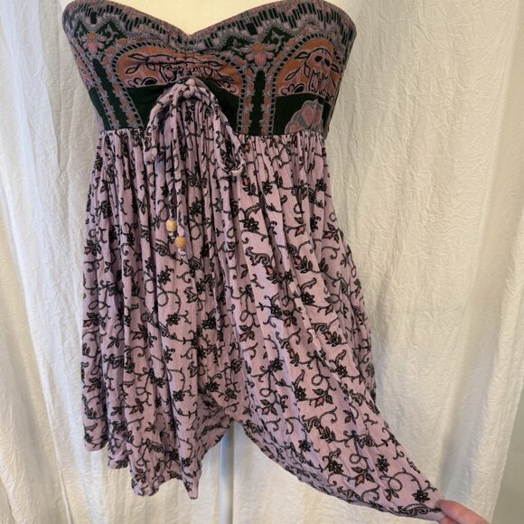 Free People Elowen Strapless Printed Romper Purple Lavender Fields XS - Picture 3 of 11